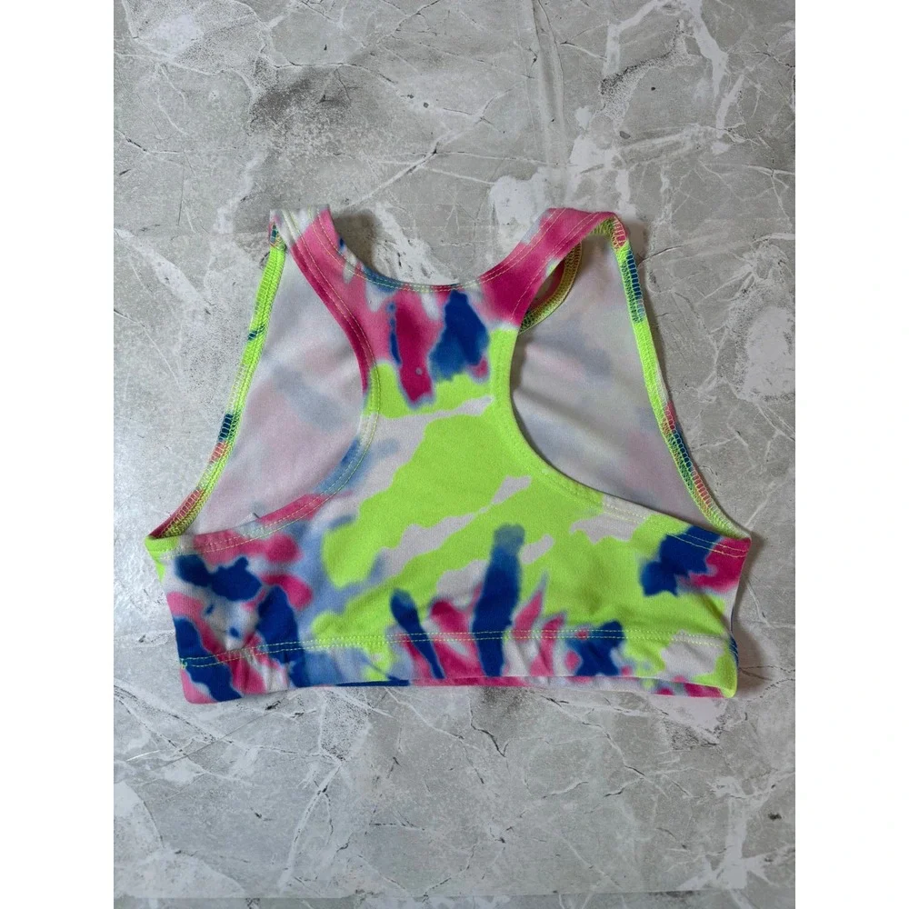 Justice Girls Tie Dye Sports Bra Neon Pink Blue Yellow Racerback XS‎ 5/6